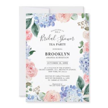 Dusty blue hydrangeas Bridal Shower Tea Party Invitations