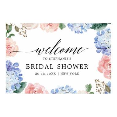 Dusty blue hydrangeas pastel pink Bridal shower Poster