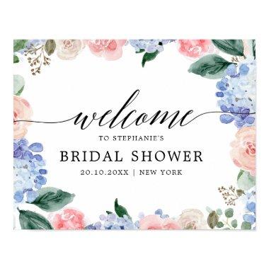 Dusty blue hydrangeas pastel pink Bridal shower Poster