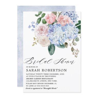 Dusty blue hydrangeas pink roses Bridal Shower Invitations