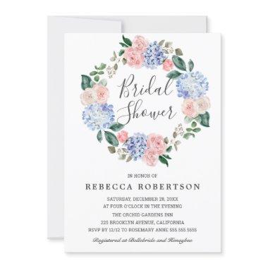 Dusty blue hydrangeas pink roses