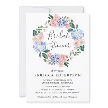 Dusty blue hydrangeas pink roses Bridal Shower Invitations