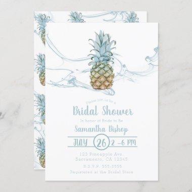 Dusty Blue Juicy Pineapple Summer Bridal Shower Invitations