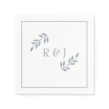 Dusty Blue Leaf Monograms Ampersand Trendy Wedding Napkins