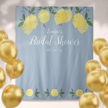 Dusty Blue Lemons Bridal Shower Photo Backdrop