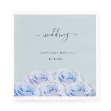 Dusty Blue Lilac Roses Sage Green Elegant Wedding Napkins