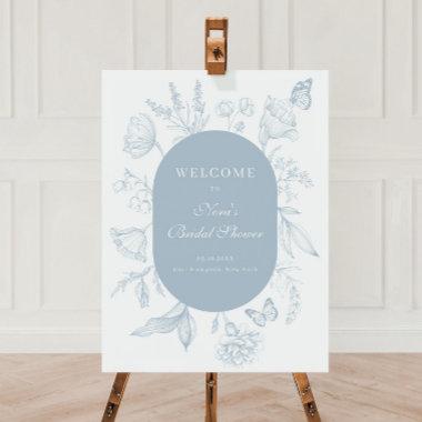 Dusty Blue Line Art Floral Bridal Shower Welcome Foam Board