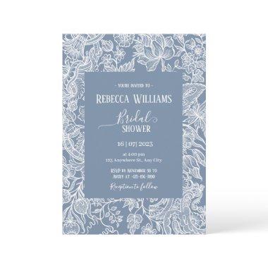 Dusty Blue Line Art Wildflowers Floral Bridal