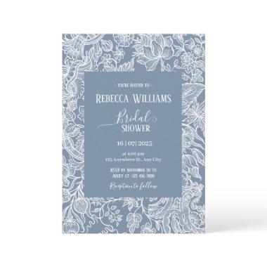 Dusty Blue Line Art Wildflowers Floral Bridal Invitations