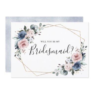 Dusty Blue Mauve Geometric Bridesmaid Proposal