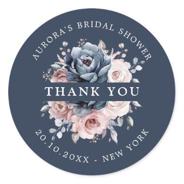 Dusty Blue Mauve Rose Pink Bridal Shower Thank you Classic Round Sticker