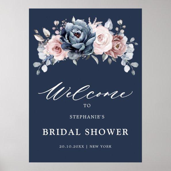 Dusty Blue Mauve Rose Pink Bridal Shower Welcome Poster