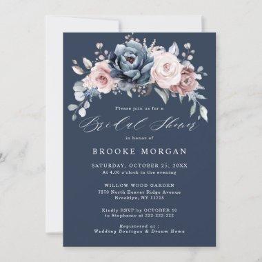 Dusty Blue Mauve Rose Pink Slate Bridal Shower Inv Invitations