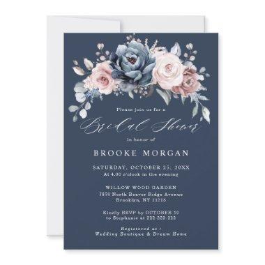 Dusty Blue Mauve Rose Pink Slate Bridal Shower Inv Invitations