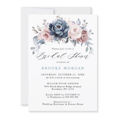 Dusty Blue Mauve Rose Pink Slate Bridal Shower Invitations