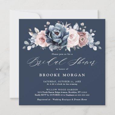 Dusty Blue Mauve Rose Pink Slate Bridal Shower  Invitations