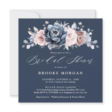 Dusty Blue Mauve Rose Pink Slate Bridal Shower  Invitations