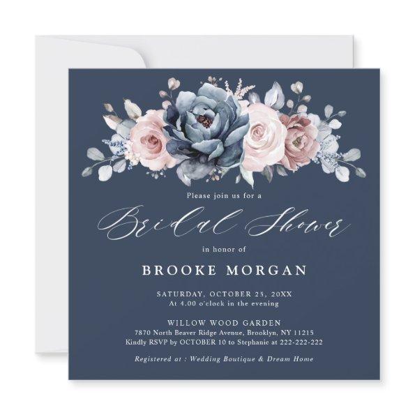 Dusty Blue Mauve Rose Pink Slate Bridal Shower  Invitations