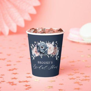 Dusty Blue Mauve Rose Pink Slate Bridal Shower Pap Paper Cups