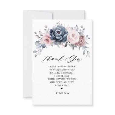 Dusty Blue Mauve Rose Pink Slate Bridal Shower Thank You Invitations