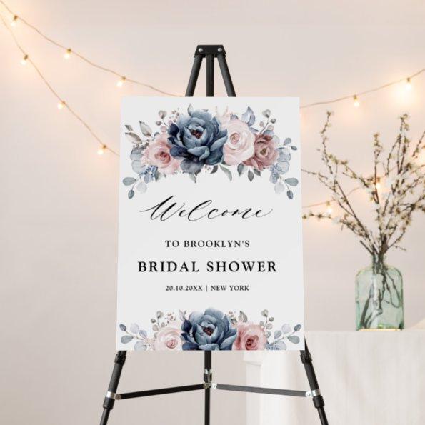Dusty Blue Mauve Rose Slate Bridal Shower Welcome Foam Board
