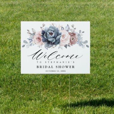 Dusty Blue Mauve Rose Slate Bridal Shower Welcome Sign