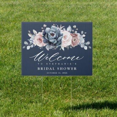 Dusty Blue Mauve Rose Slate  Welcome Sign