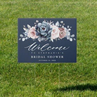 Dusty Blue Mauve Rose Slate Bridal Shower Welcome Sign