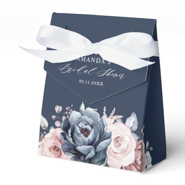 Dusty Blue Mauve Rose Slate Floral Bridal Shower F Favor Box