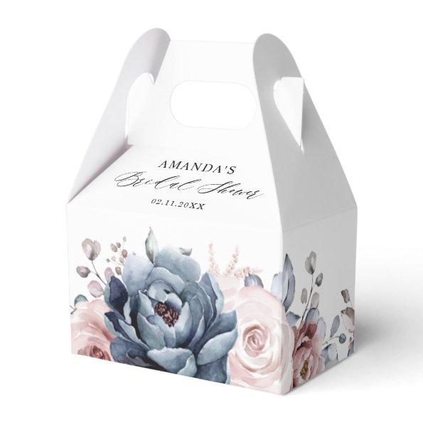 Dusty Blue Mauve Rose Slate Floral Bridal Shower Favor Box