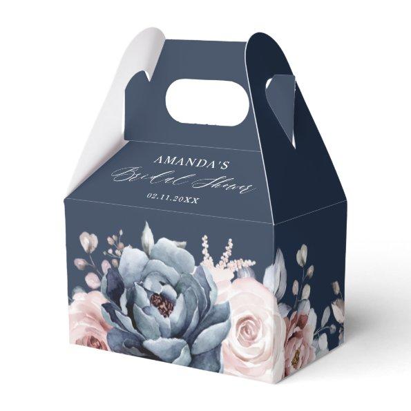 Dusty Blue Mauve Rose Slate Floral Bridal Shower Favor Box