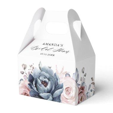 Dusty Blue Mauve Rose Slate Floral Bridal Shower Favor Boxes