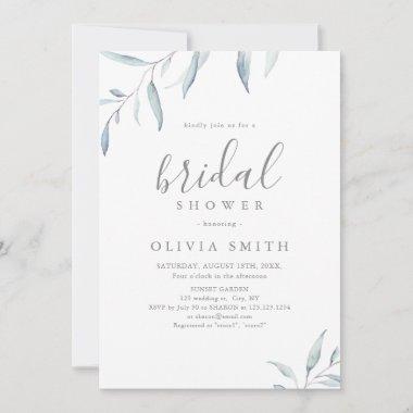 Dusty blue minimal greenery rustic bridal shower Invitations