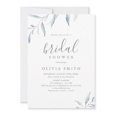 Dusty blue minimal greenery rustic bridal shower Invitations