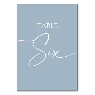 Dusty blue minimalist elegant table six table number