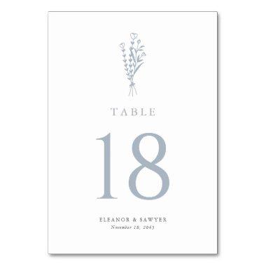 Dusty Blue Minimalist Floral Bouquet Wedding Table Number