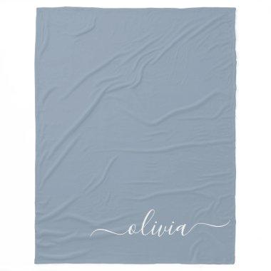 Dusty Blue Minimalist Modern Monogram Elegant Fleece Blanket