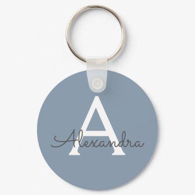 Dusty Blue Minimalist Modern Monogram Elegant Keychain