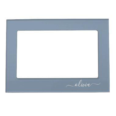 Dusty Blue Minimalist Modern Monogram Elegant Magnetic Frame