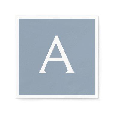 Dusty Blue Minimalist Modern Monogram Elegant Napkins