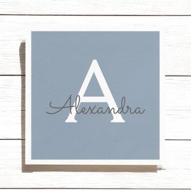 Dusty Blue Minimalist Modern Monogram Elegant Paper Napkins
