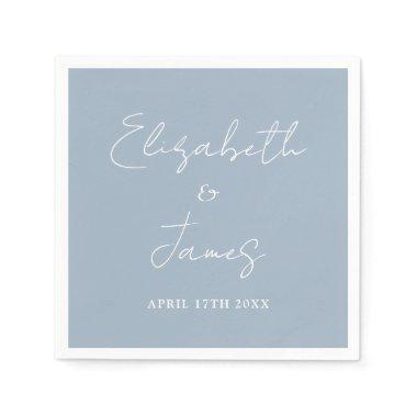 Dusty Blue Modern Minimalist Script Wedding Napkins