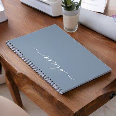 Dusty Blue Modern Script Elegant Monogram Name Notebook
