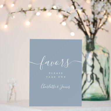 Dusty Blue Modern Script Wedding Favors Table Sign