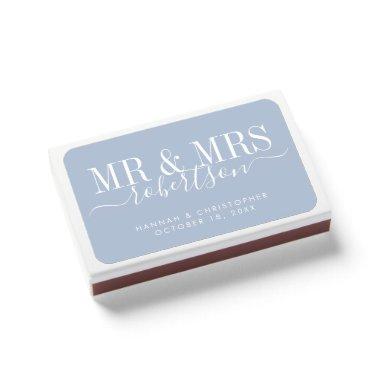 Dusty Blue Modern Wedding Favor Matchboxes