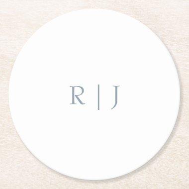 Dusty Blue Monogram Initials Minimal Wedding Round Paper Coaster