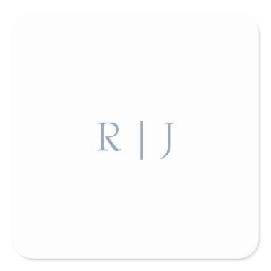 Dusty Blue Monogram Initials Minimal Wedding Square Sticker