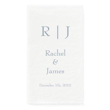 Dusty Blue Monograms Name Simple Minimal Wedding Paper Guest Towels