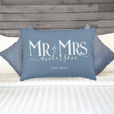 Dusty Blue Mr & Mrs Newlywed Couple Wedding Accent Pillow