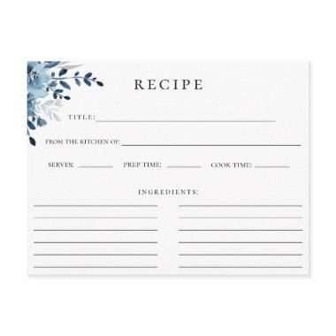 Dusty Blue Navy Botanical Floral Recipe Invitations